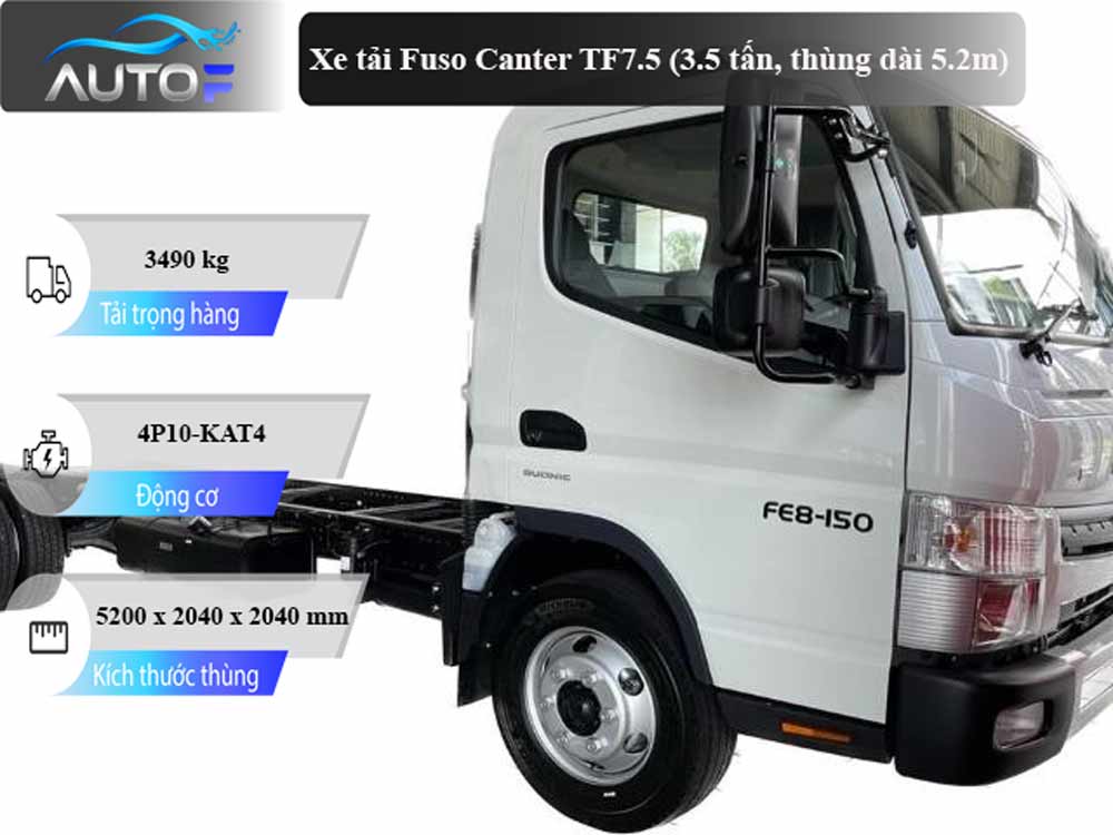 Xe tải Fuso Canter TF7.5 (3.5 tấn, dài 5.2m): Thông số, giá bán